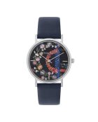 Spring Labyrinth blauw leren kwartshorloge