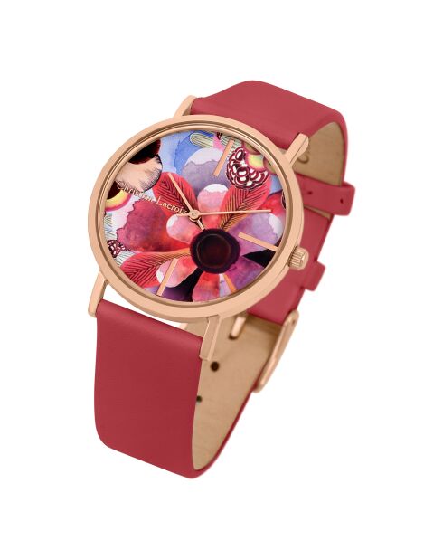 Summer Bloom Quarzuhr aus rotem Leder