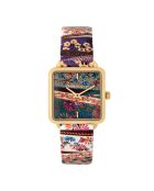 Reine d'Arles Quartz horloge in wit, groen en blauw leer