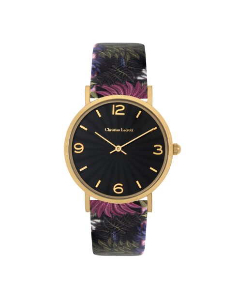 Montre Quartz Belohorizonte en cuir noire, verte et rose