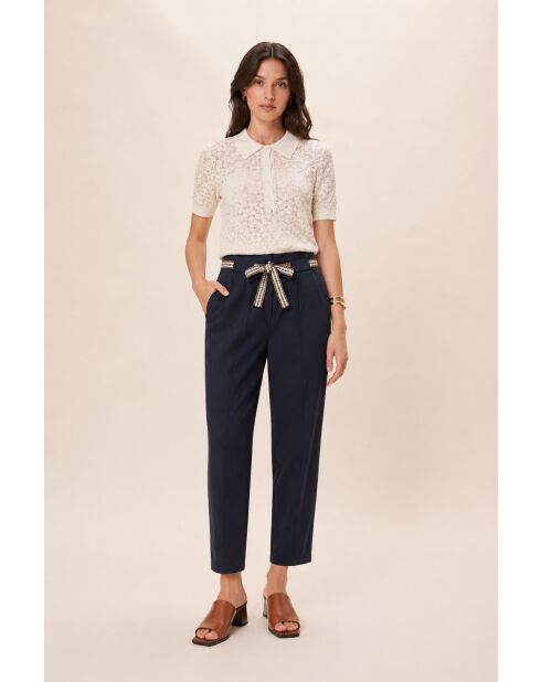Pantaloni Jacky blu notte in cotone e lino