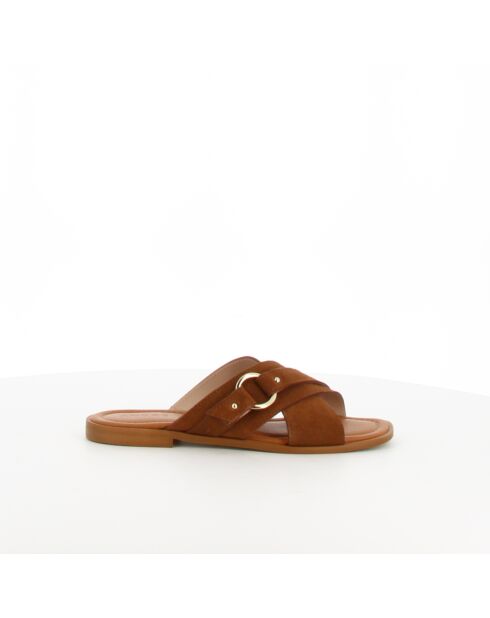 Mules Talia 6 en cuir camel