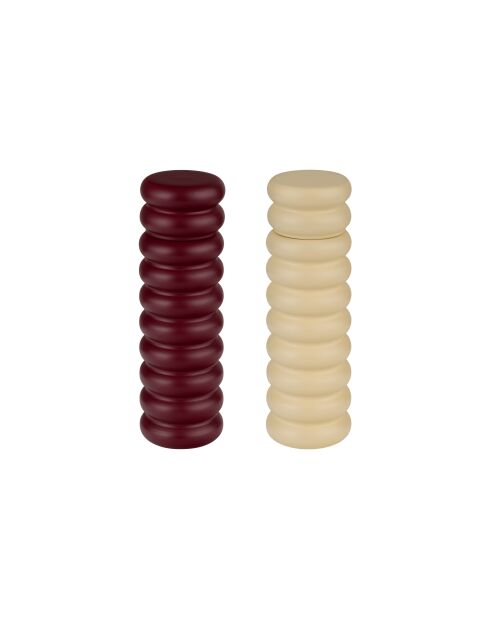 Set de 2 molinillos en madera maciza de haya Suli burdeos y amarillo - 18x6x6 cm