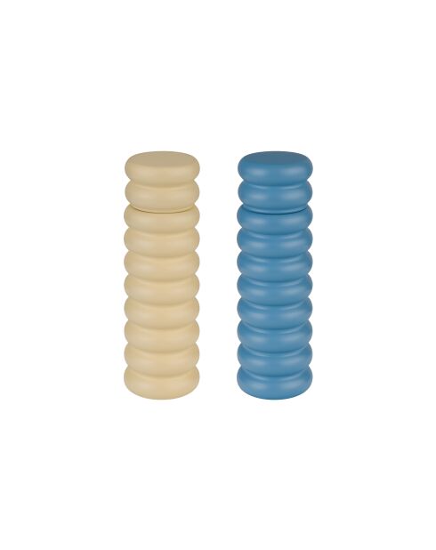 Set de 2 molinillos en madera maciza de haya Suli azul/amarillo - 18x6x6 cm