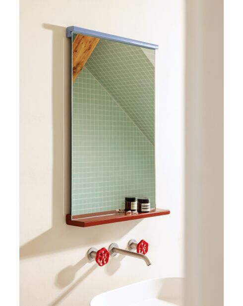 Miroir mural Lun rouge auburn et bleu givré - 75x50x10 cm
