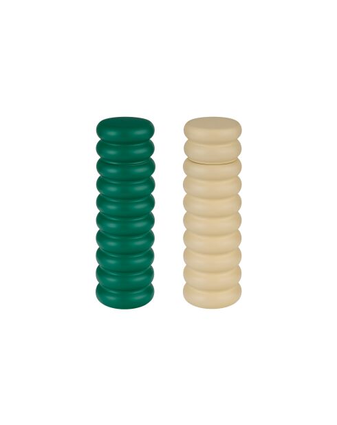 Set de 2 molinillos de madera maciza de haya suli verde/amarillo - 18x6x6 cm
