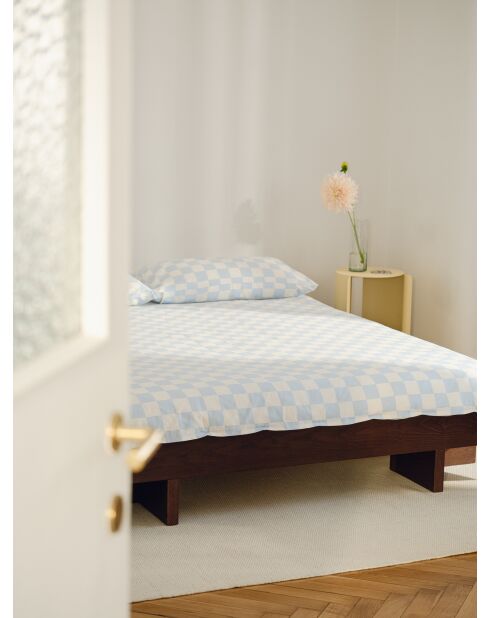 Housse de couette en coton Plu bleu ciel/blanc classique