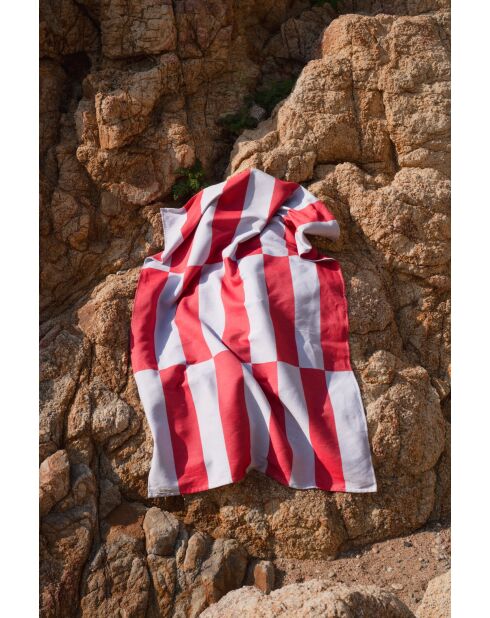Telo da mare in cotone blu chiaro e rosso - 160x100 cm