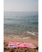 Strandtuch aus Baumwolle hellblau und rot - 160x100 cm