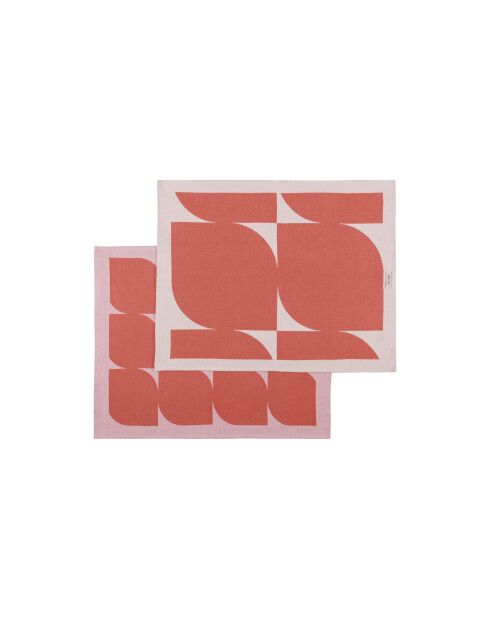 Set von 2 Abi Geschirrtüchern aus Baumwolle Terrakotta/Blumenrosa - 63x50 cm