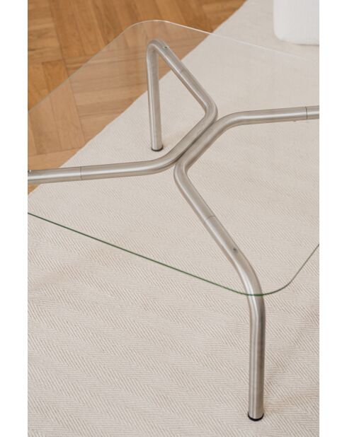 Mesita Uku de acero y cristal - 39x110x60 cm