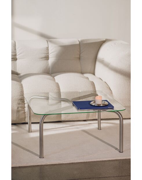 Mesita Uku de acero y cristal - 39x110x60 cm