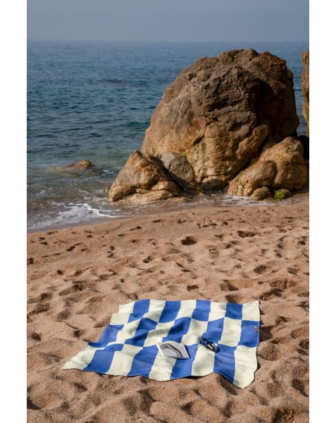 Telo mare Su lime e blu in cotone - 160x100 cm
