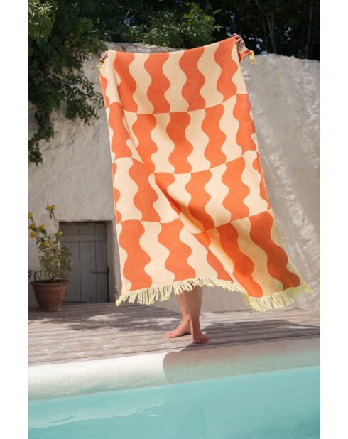 Telo mare in cotone Nugo arancione zucca - 160x100 cm