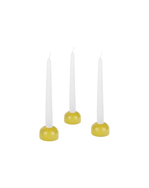 Candelabros pequeños de madera de haya maciza de 3 Lums, modelo amarillo suave, 3,5 x 6 x 6 cm