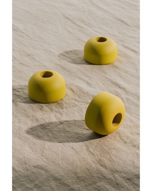 Candelabros pequeños de madera de haya maciza de 3 Lums, modelo amarillo suave, 3,5 x 6 x 6 cm