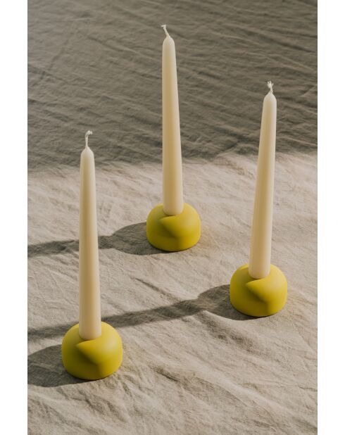 Candelabros pequeños de madera de haya maciza de 3 Lums, modelo amarillo suave, 3,5 x 6 x 6 cm