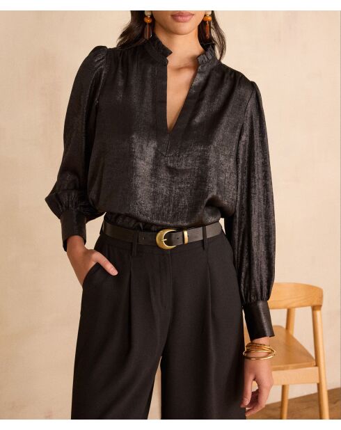 Schwarze Folienbluse Beth