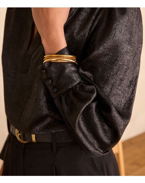 Schwarze Folienbluse Beth