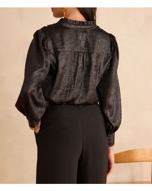 Schwarze Folienbluse Beth