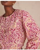 Blouse Sarah en broderie imprimée fuchsia foncé