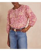 Blouse Sarah en broderie imprimée fuchsia foncé