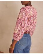 Blouse Sarah en broderie imprimée fuchsia foncé