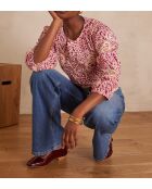Blouse Sarah en broderie imprimée fuchsia foncé