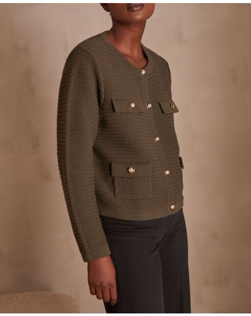 Khakifarbene Strickjacke Lily