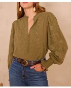 Khakifarbene bestickte Bluse Malia