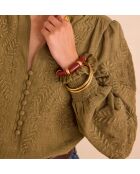 Khakifarbene bestickte Bluse Malia