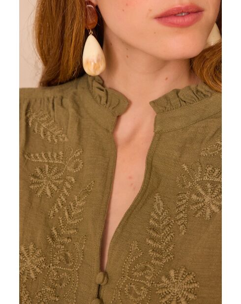 Khakifarbene bestickte Bluse Malia