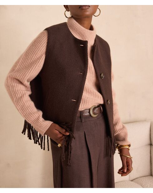 Gilet Paige con frange color cioccolato