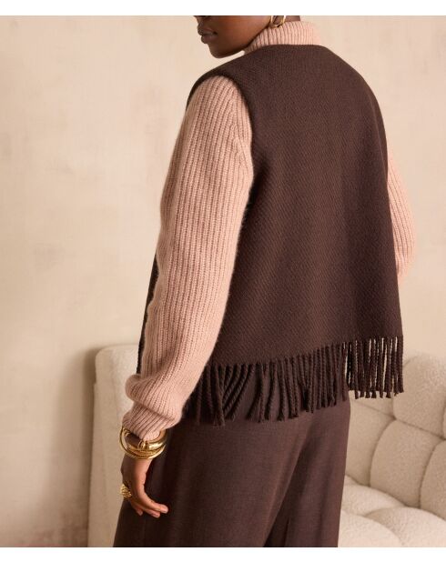Gilet Paige con frange color cioccolato