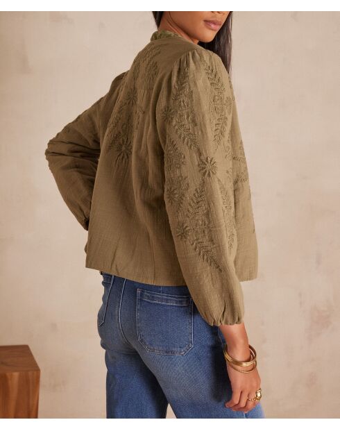 Khakifarbene Jacke Pamina mit Stickerei