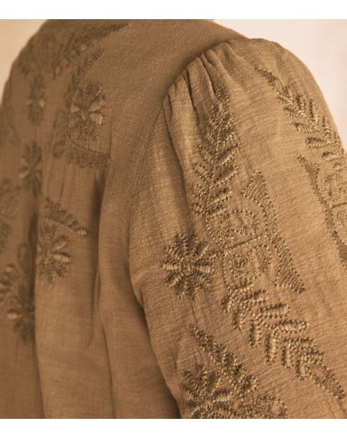 Khakifarbene Jacke Pamina mit Stickerei