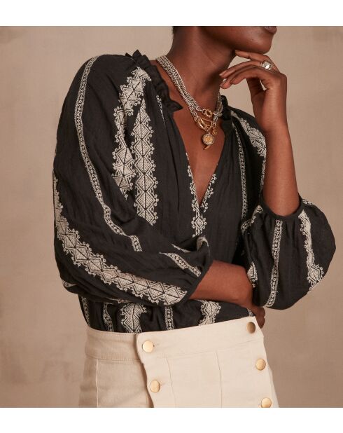 Blouse Blanca bis brodée noire