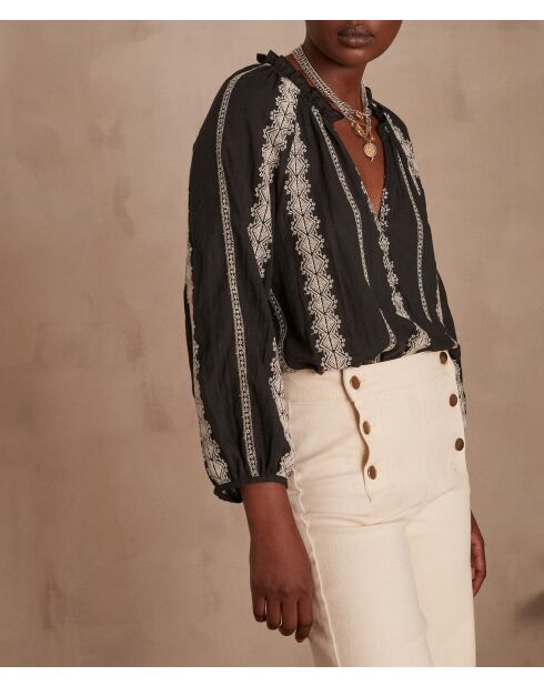 Blouse Blanca bis brodée noire
