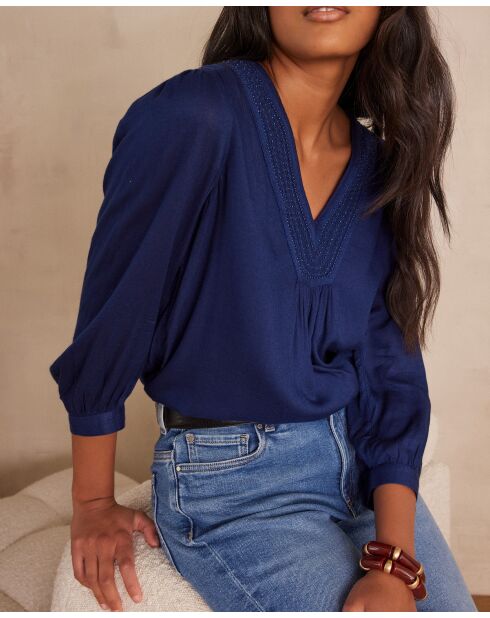 Blouse Taylor en broderie bleue