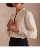 Ecrufarbene bestickte Bluse Paloma