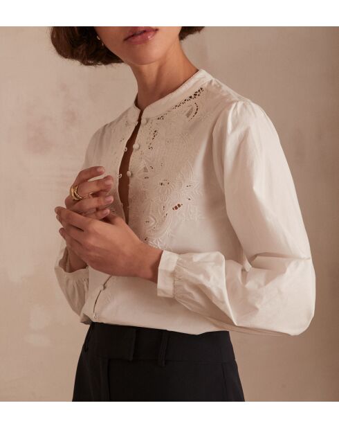 Ecrufarbene bestickte Bluse Paloma