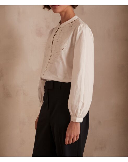 Ecrufarbene bestickte Bluse Paloma