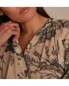 Braune Bluse mit schwarzem Toile de Jouy-Print