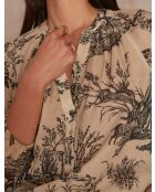 Braune Bluse mit schwarzem Toile de Jouy-Print