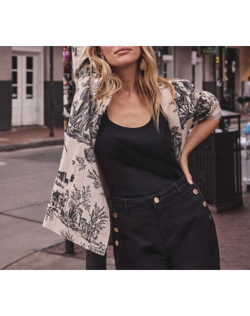 Denyse jas met zwart-witte print