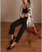 Denyse jas met zwart-witte print