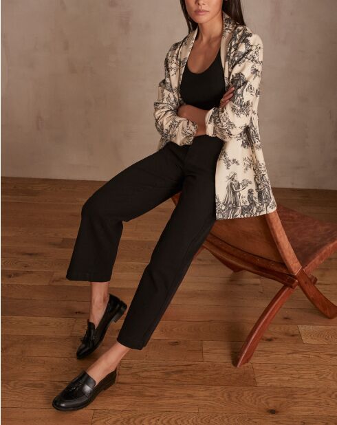 Denyse jas met zwart-witte print