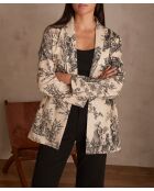 Denyse jas met zwart-witte print