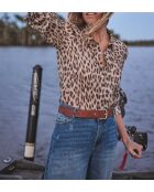 Beigefarbene Bluse Colette mit Leopardenmuster