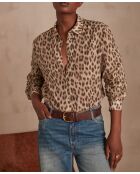 Beigefarbene Bluse Colette mit Leopardenmuster